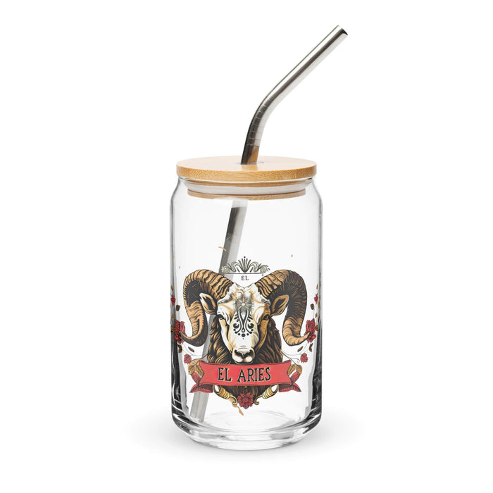 El Aries Exclusive Art Piece Can-Shaped Glass Home Office Work Mexican Spanish Pride Gift Cup One-Of-A-Kind Calligraphy Glass | E11 Mexicada 16 oz With Lid & Straw