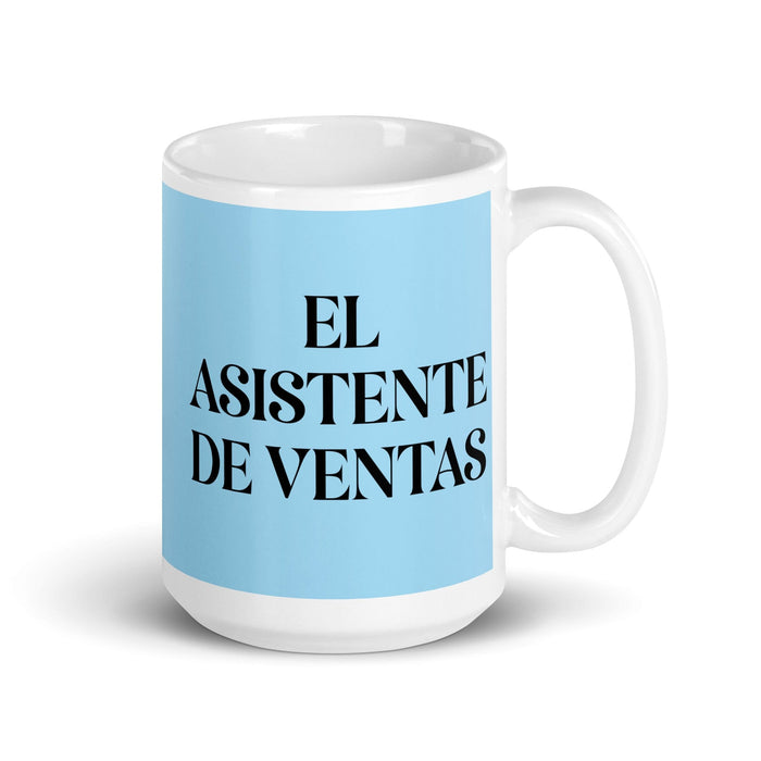 El Asistente De Ventas The Sales Assistant Funny Home Office Work Coffee Mug Mexican Spanish Pride Gift White Glossy Cup Sky Blue Card Mug Mexicada 15 oz