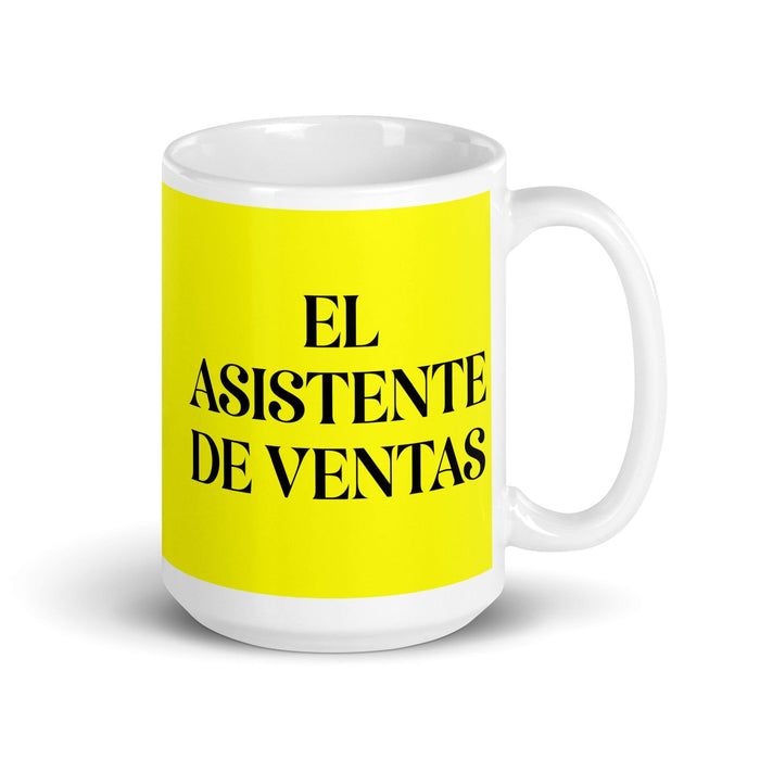 El Asistente De Ventas The Sales Assistant Funny Home Office Work Coffee Mug Mexican Spanish Pride Gift White Glossy Cup Yellow Card Mug Mexicada 15 oz