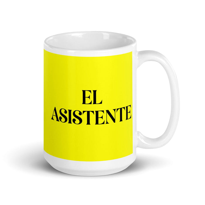 El Asistente The Assistant Funny Home Office Work Coffee Mug Mexican Spanish Pride Gift White Glossy Cup Yellow Card Mug Mexicada 15 oz