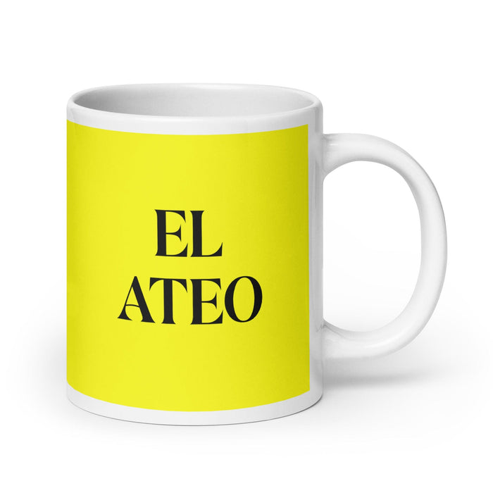 El Ateo The Atheist Funny Home Office Work Coffee Mug Mexican Spanish Pride Gift White Glossy Cup Yellow Card Mug Mexicada 20 oz