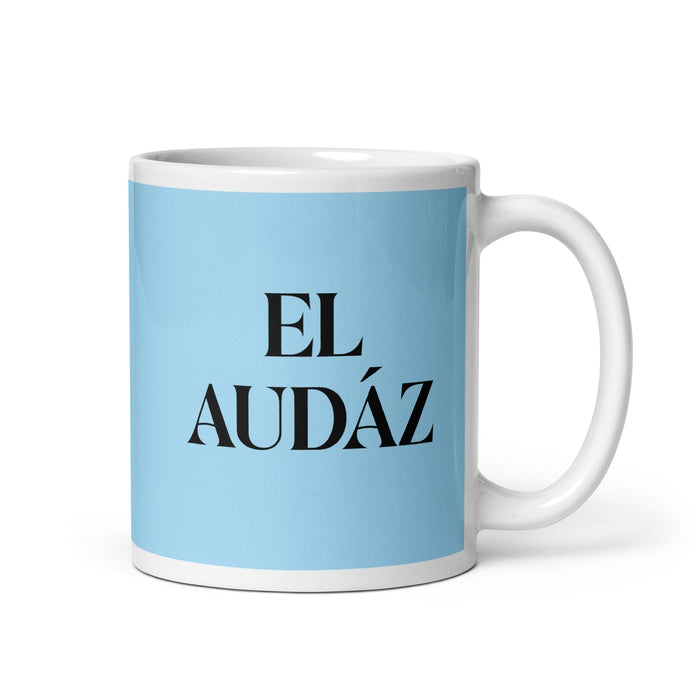 El Audáz The Bold One Funny Home Office Work Coffee Mug Mexican Spanish Pride Gift White Glossy Cup Sky Blue Card Mug Mexicada 11 oz