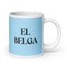 El Belga The Belgian Funny Home Office Work Coffee Mug Mexican Spanish Pride Gift White Glossy Cup Sky Blue Card Mug Mexicada 20 oz