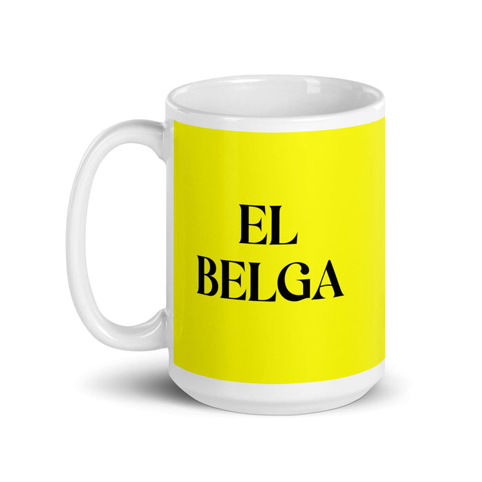 El Belga The Belgian Funny Home Office Work Coffee Mug Mexican Spanish Pride Gift White Glossy Cup Yellow Card Mug Mexicada