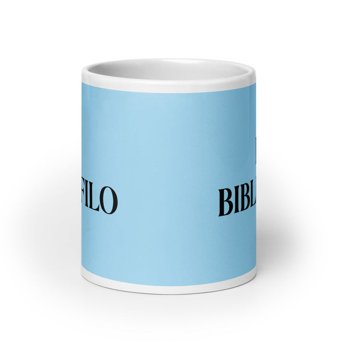 El Bibliófilo The Book Lover Funny Home Office Work Coffee Mug Mexican Spanish Pride Gift White Glossy Cup Sky Blue Card Mug Mexicada