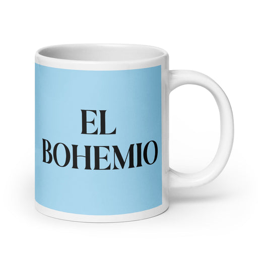 El Bohemio The Bohemian Funny Home Office Work Coffee Mug Mexican Spanish Pride Gift White Glossy Cup Sky Blue Card Mug Mexicada 20 oz