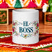 El Boss Exclusive Art Piece Home Office Work Coffee Mug Mexican Spanish Pride Gift Cup One-Of-A-Kind Calligraphy White Glossy Mug | E15 Mexicada 20 oz