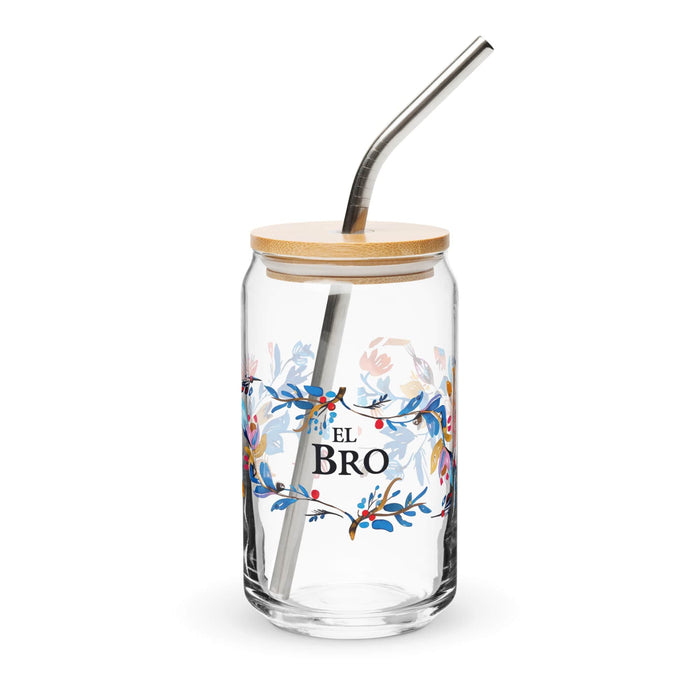 El Bro Exclusive Art Piece Can-Shaped Glass Home Office Work Mexican Spanish Pride Gift Cup One-Of-A-Kind Calligraphy Glass | E3 Mexicada 16 oz With Lid & Straw