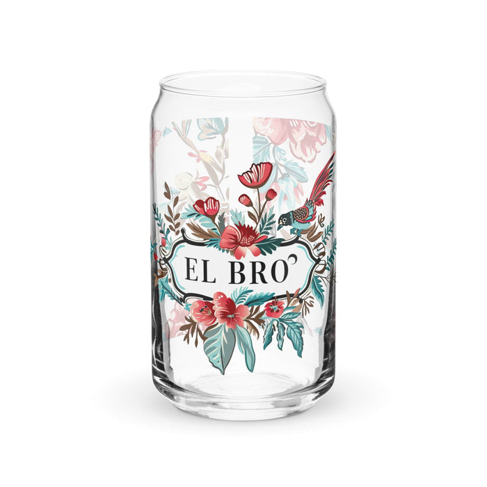 El Bro Exclusive Art Piece Can-Shaped Glass Home Office Work Mexican Spanish Pride Gift Cup One-Of-A-Kind Calligraphy Glass | E6 Mexicada 16 oz (No Lid No Straw)