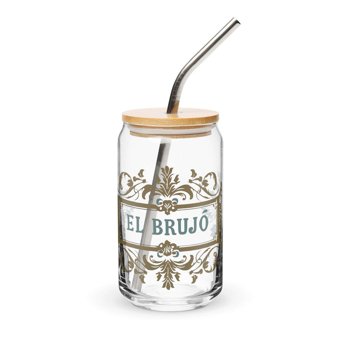 El Brujo Exclusive Art Piece Can-Shaped Glass Home Office Work Mexican Spanish Pride Gift Cup One-Of-A-Kind Calligraphy Glass | E5 Mexicada 16 oz With Lid & Straw