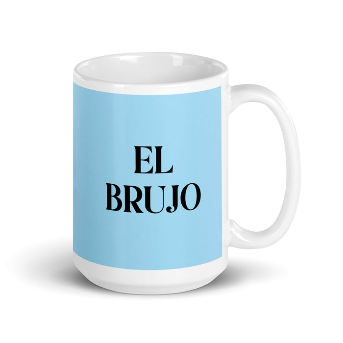 El Brujo The Witch / Wizard Funny Home Office Work Coffee Mug Mexican Spanish Pride Gift White Glossy Cup Sky Blue Card Mug Mexicada 15 oz