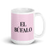 El Búfalo The Ox Funny Home Office Work Coffee Mug Mexican Spanish Pride Gift White Glossy Cup Light Pink Card Mug Mexicada 15 oz