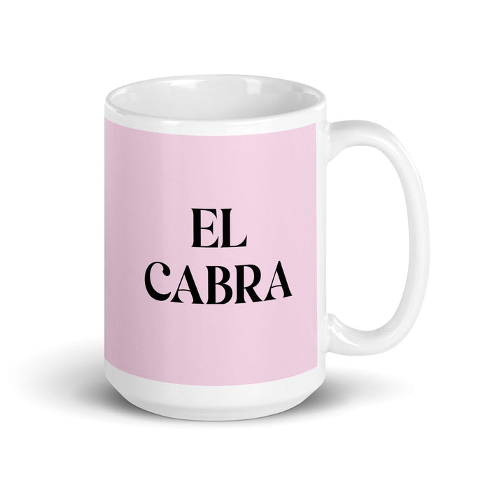 El Cabra The Goat Funny Home Office Work Coffee Mug Mexican Spanish Pride Gift White Glossy Cup Light Pink Card Mug Mexicada 15 oz