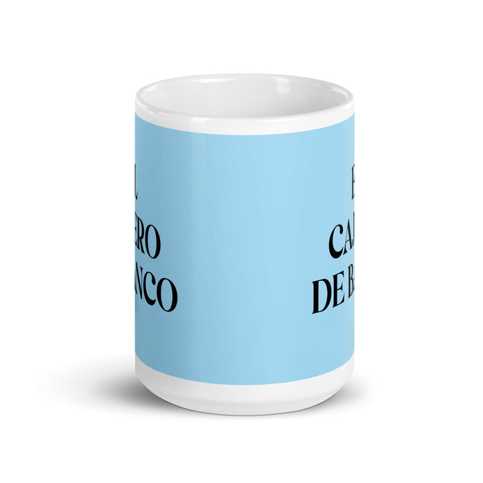 El Cajero De Banco The Bank Teller Funny Home Office Work Coffee Mug Mexican Spanish Pride Gift White Glossy Cup Sky Blue Card Mug Mexicada