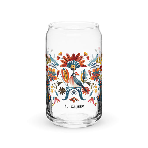 El Cajero Exclusive Art Piece Can-Shaped Glass Home Office Work Mexican Spanish Pride Gift Cup One-Of-A-Kind Calligraphy Glass | E2 Mexicada 16 oz (No Lid No Straw)