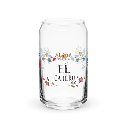 El Cajero Exclusive Art Piece Can-Shaped Glass Home Office Work Mexican Spanish Pride Gift Cup One-Of-A-Kind Calligraphy Glass | E22 Mexicada 16 oz (No Lid No Straw)