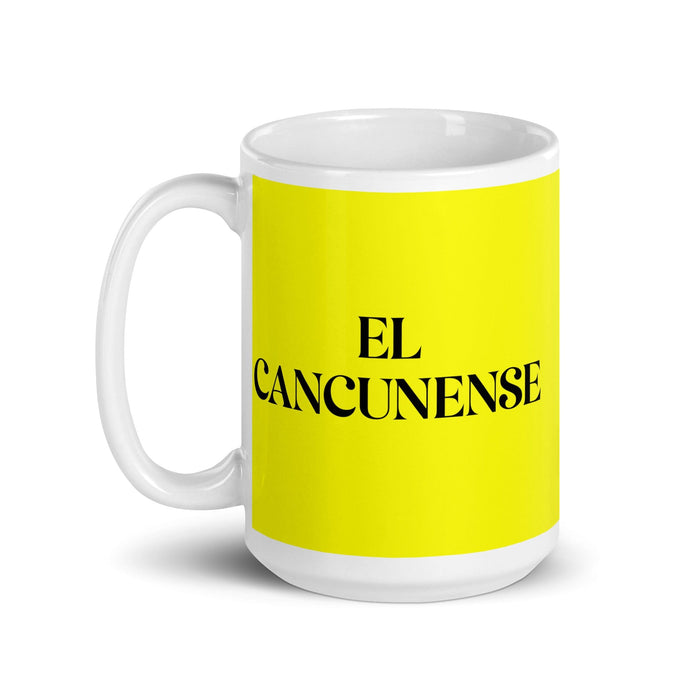 El Cancunense The Cancún Resident Funny Home Office Work Coffee Mug Mexican Spanish Pride Gift White Glossy Cup Yellow Card Mug Mexicada