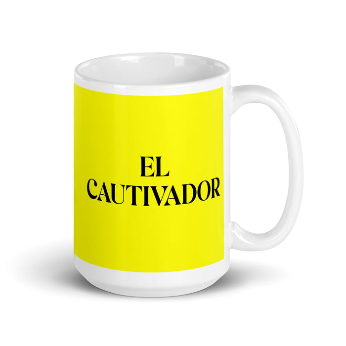 El Cautivador The Captivating One Funny Home Office Work Coffee Mug Mexican Spanish Pride Gift White Glossy Cup Yellow Card Mug Mexicada 15 oz