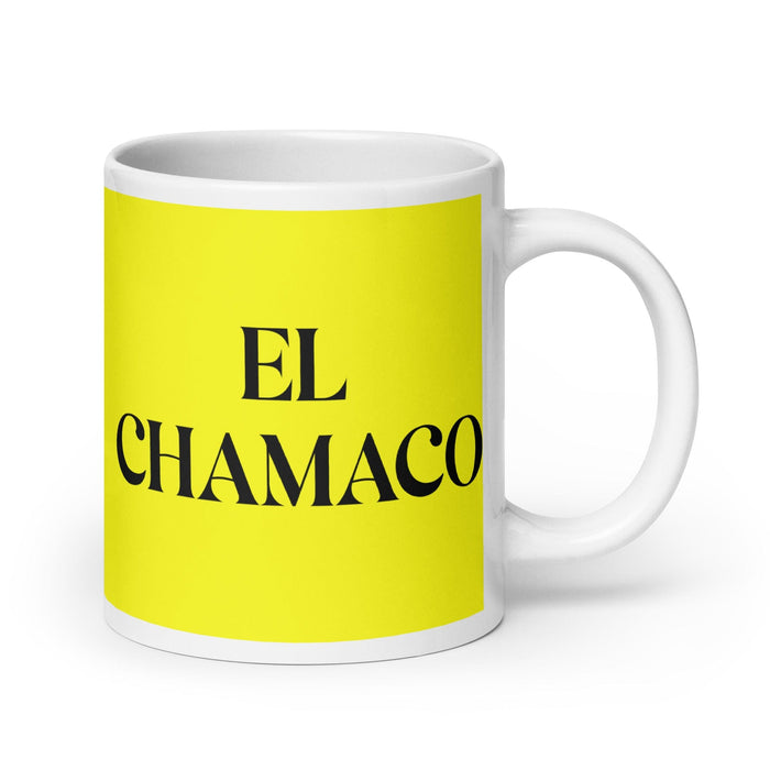 El Chamaco The Kid Funny Home Office Work Coffee Mug Mexican Spanish Pride Gift White Glossy Cup Yellow Card Mug Mexicada 20 oz