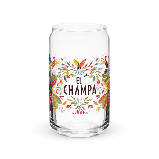 El Champa Exclusive Art Piece Can-Shaped Glass Home Office Work Mexican Spanish Pride Gift Cup One-Of-A-Kind Calligraphy Glass | E11 Mexicada 16 oz (No Lid No Straw)