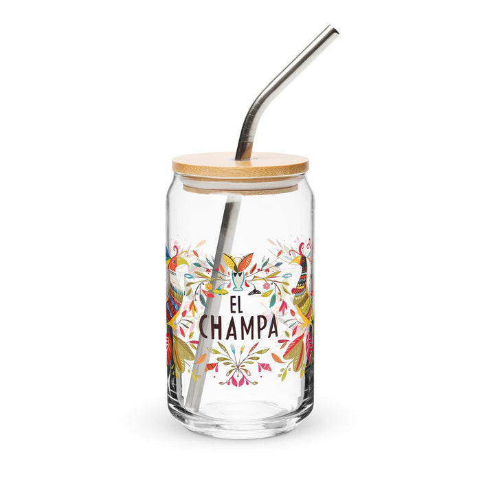 El Champa Exclusive Art Piece Can-Shaped Glass Home Office Work Mexican Spanish Pride Gift Cup One-Of-A-Kind Calligraphy Glass | E11 Mexicada 16 oz With Lid & Straw