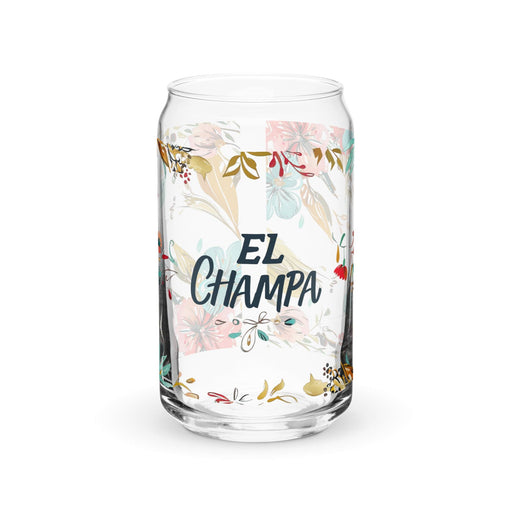 El Champa Exclusive Art Piece Can-Shaped Glass Home Office Work Mexican Spanish Pride Gift Cup One-Of-A-Kind Calligraphy Glass | E15 Mexicada 16 oz (No Lid No Straw)