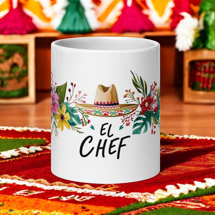 El Chef Exclusive Art Piece Home Office Work Coffee Mug Mexican Spanish Pride Gift Cup One-Of-A-Kind Calligraphy White Glossy Mug | E6 Mexicada 20 oz