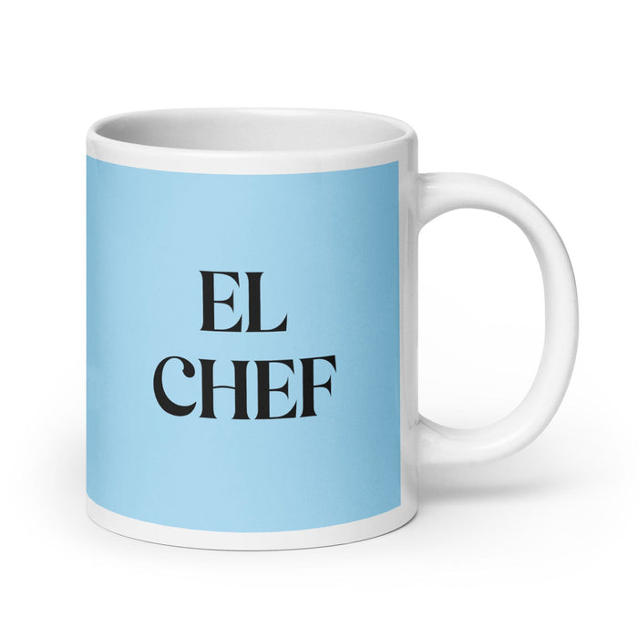 El Chef The Chef Funny Home Office Work Coffee Mug Mexican Spanish Pride Gift White Glossy Cup Sky Blue Card Mug Mexicada 20 oz