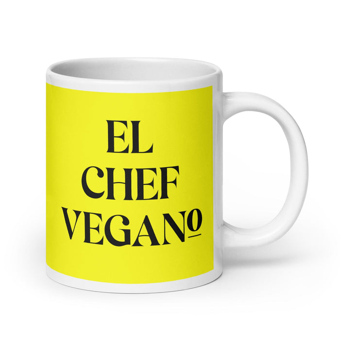 El Chef Vegano The Vegan Chef Funny Home Office Work Coffee Mug Mexican Spanish Pride Gift White Glossy Cup Yellow Card Mug Mexicada 20 oz