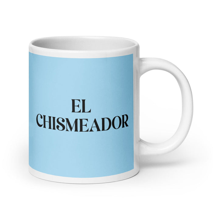 El Chismeador The Gossiper Funny Home Office Work Coffee Mug Mexican Spanish Pride Gift White Glossy Cup Sky Blue Card Mug Mexicada 20 oz