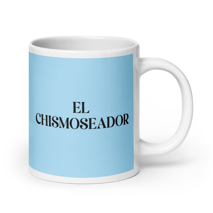 El Chismoseador The Gossiper Funny Home Office Work Coffee Mug Mexican Spanish Pride Gift White Glossy Cup Sky Blue Card Mug Mexicada 20 oz