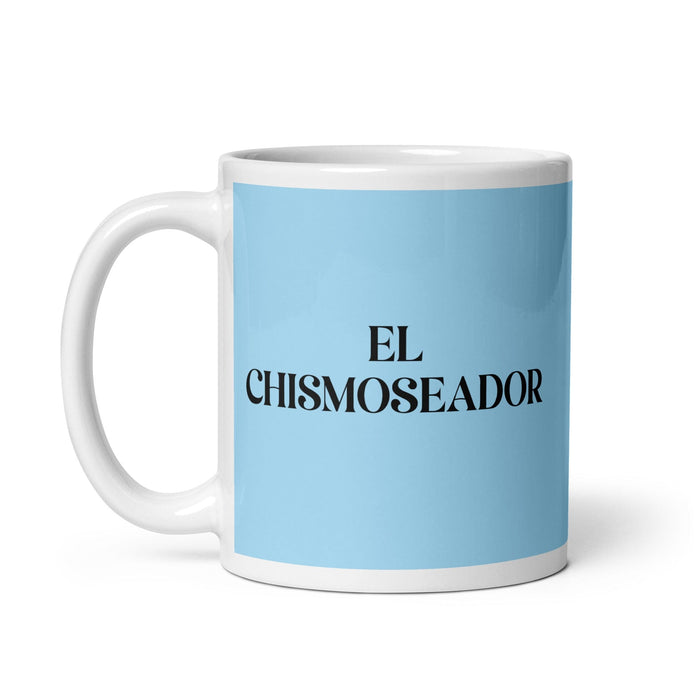 El Chismoseador The Gossiper Funny Home Office Work Coffee Mug Mexican Spanish Pride Gift White Glossy Cup Sky Blue Card Mug Mexicada