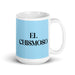 El Chismoso The Gossip Funny Home Office Work Coffee Mug Mexican Spanish Pride Gift White Glossy Cup Sky Blue Card Mug Mexicada 15 oz