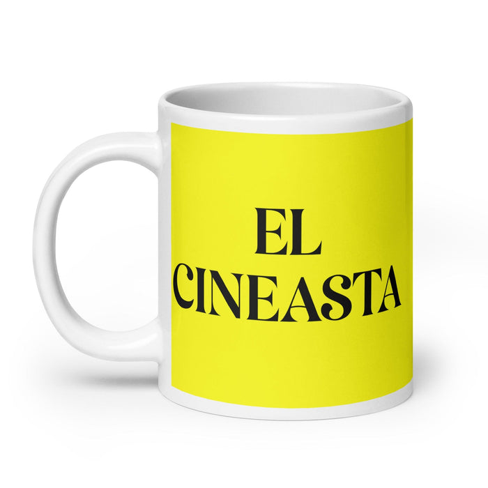 El Cineasta The Filmmaker Funny Home Office Work Coffee Mug Mexican Spanish Pride Gift White Glossy Cup Yellow Card Mug Mexicada