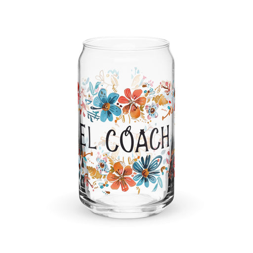 El Coach Exclusive Art Piece Can-Shaped Glass Home Office Work Mexican Spanish Pride Gift Cup One-Of-A-Kind Calligraphy Glass | E20 Mexicada 16 oz (No Lid No Straw)