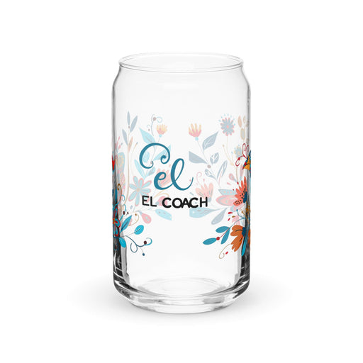 El Coach Exclusive Art Piece Can-Shaped Glass Home Office Work Mexican Spanish Pride Gift Cup One-Of-A-Kind Calligraphy Glass | E27 Mexicada 16 oz (No Lid No Straw)