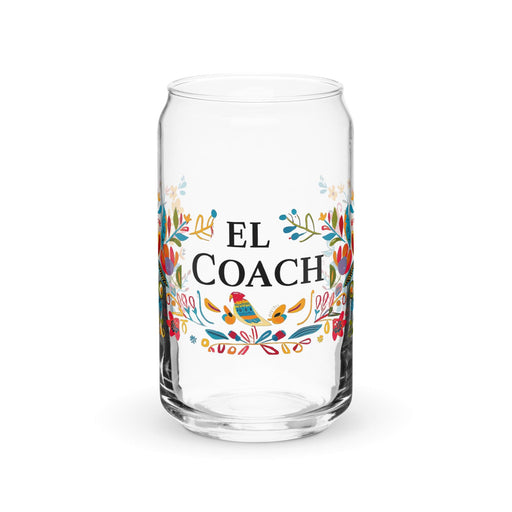 El Coach Exclusive Art Piece Can-Shaped Glass Home Office Work Mexican Spanish Pride Gift Cup One-Of-A-Kind Calligraphy Glass | E30 Mexicada 16 oz (No Lid No Straw)