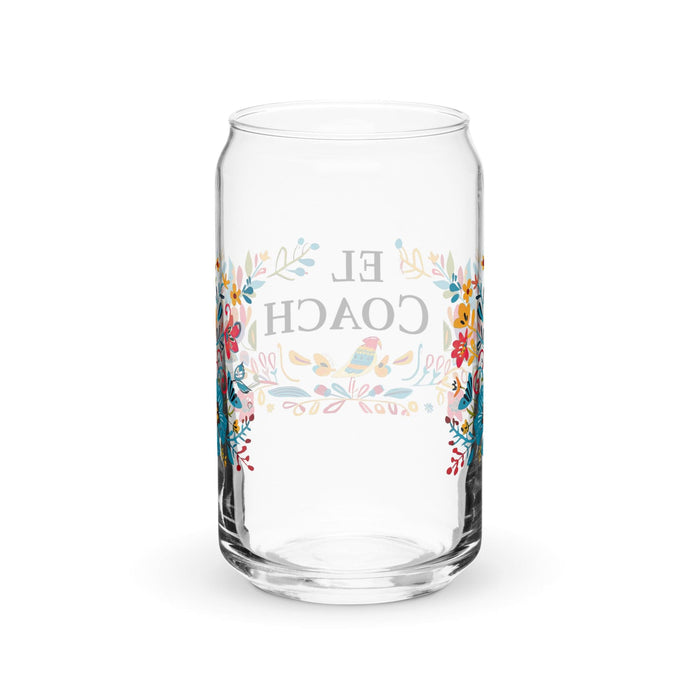 El Coach Exclusive Art Piece Can-Shaped Glass Home Office Work Mexican Spanish Pride Gift Cup One-Of-A-Kind Calligraphy Glass | E30 Mexicada