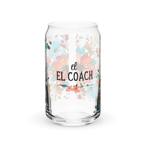 El Coach Exclusive Art Piece Can-Shaped Glass Home Office Work Mexican Spanish Pride Gift Cup One-Of-A-Kind Calligraphy Glass | E8 Mexicada 16 oz (No Lid No Straw)