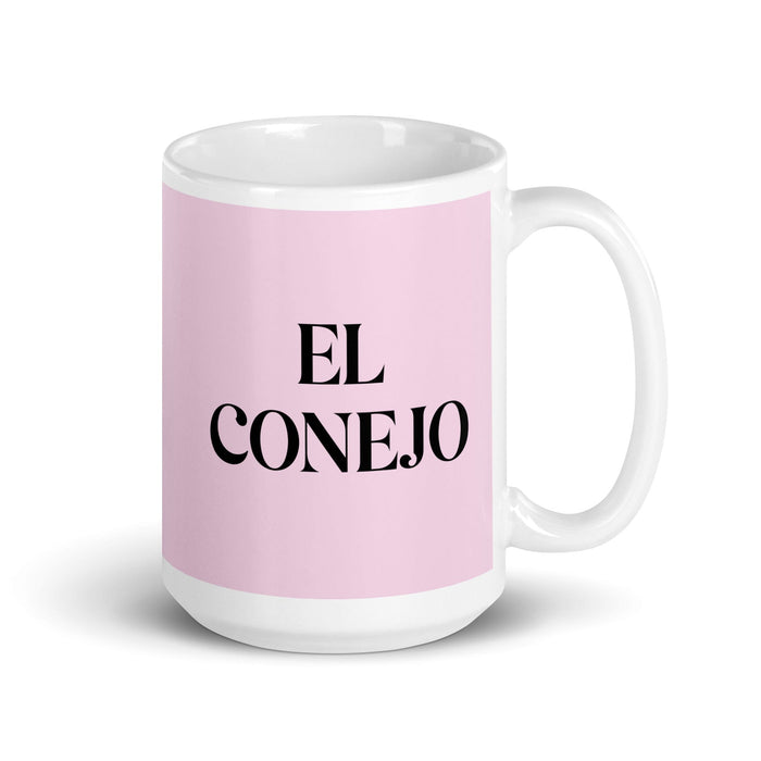 El Conejo The Rabbit Funny Home Office Work Coffee Mug Mexican Spanish Pride Gift White Glossy Cup Light Pink Card Mug Mexicada 15 oz