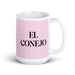 El Conejo The Rabbit Funny Home Office Work Coffee Mug Mexican Spanish Pride Gift White Glossy Cup Light Pink Card Mug Mexicada 15 oz