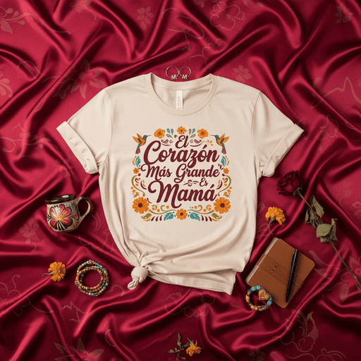 El Corazón Más Grande Es Mamá T-Shirt, Hummingbird Floral Design, Spanish Mother's Day Shirt, Día de las Madres Gift for Mom, Cute Mama Tee, Hispanic Heritage Apparel Mexicada