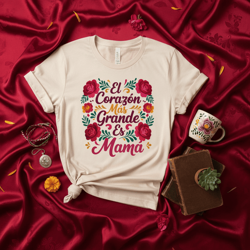 El Corazón Más Grande Es Mamá T-Shirt, Spanish Mother's Day Shirt, Floral Mom Tee, Regalo para Mamá, Mexican Fiesta Inspired Gift for Mother, Latina Mama Shirt, Hispanic Heritage Month Apparel Mexicada
