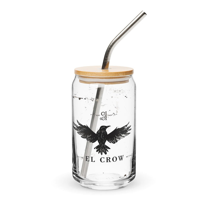 El Crow Exclusive Art Piece Can-Shaped Glass Home Office Work Mexican Spanish Pride Gift Cup One-Of-A-Kind Calligraphy Glass | E1 Mexicada 16 oz With Lid & Straw