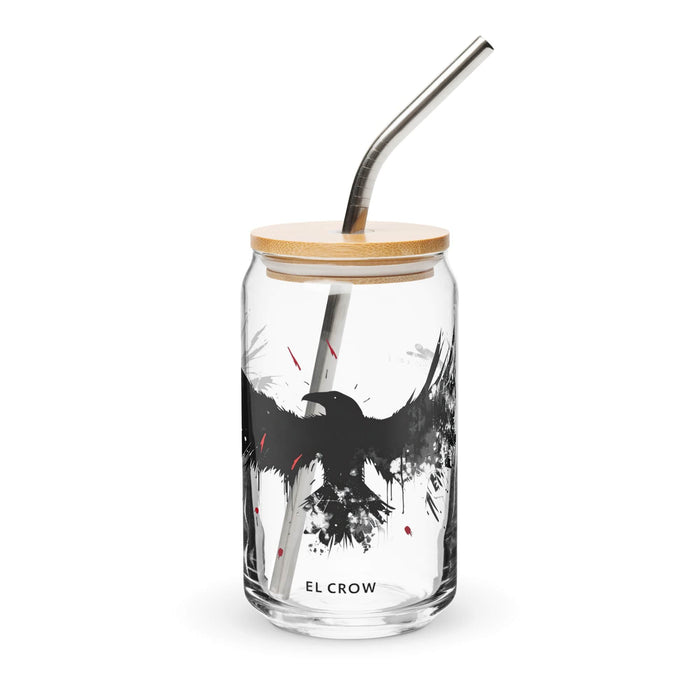 El Crow Exclusive Art Piece Can-Shaped Glass Home Office Work Mexican Spanish Pride Gift Cup One-Of-A-Kind Calligraphy Glass | E3 Mexicada 16 oz With Lid & Straw