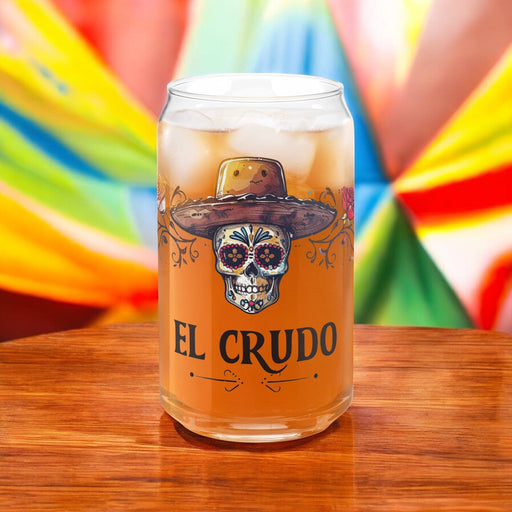 El Crudo Exclusive Art Piece Can-Shaped Glass Home Office Work Mexican Spanish Pride Gift Cup One-Of-A-Kind Calligraphy Glass | E10 Mexicada