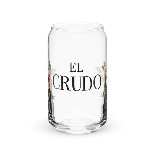 El Crudo Exclusive Art Piece Can-Shaped Glass Home Office Work Mexican Spanish Pride Gift Cup One-Of-A-Kind Calligraphy Glass | E11 Mexicada 16 oz (No Lid No Straw)