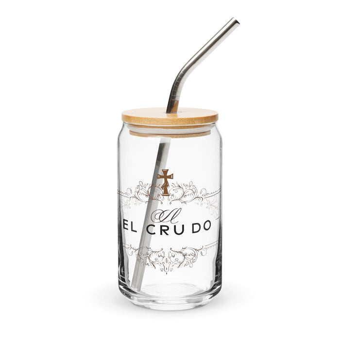 El Crudo Exclusive Art Piece Can-Shaped Glass Home Office Work Mexican Spanish Pride Gift Cup One-Of-A-Kind Calligraphy Glass | E16 Mexicada 16 oz With Lid & Straw