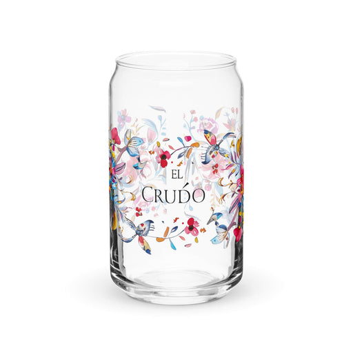 El Crudo Exclusive Art Piece Can-Shaped Glass Home Office Work Mexican Spanish Pride Gift Cup One-Of-A-Kind Calligraphy Glass | E17 Mexicada 16 oz (No Lid No Straw)