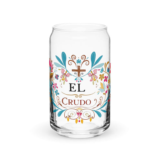 El Crudo Exclusive Art Piece Can-Shaped Glass Home Office Work Mexican Spanish Pride Gift Cup One-Of-A-Kind Calligraphy Glass | E5 Mexicada 16 oz (No Lid No Straw)